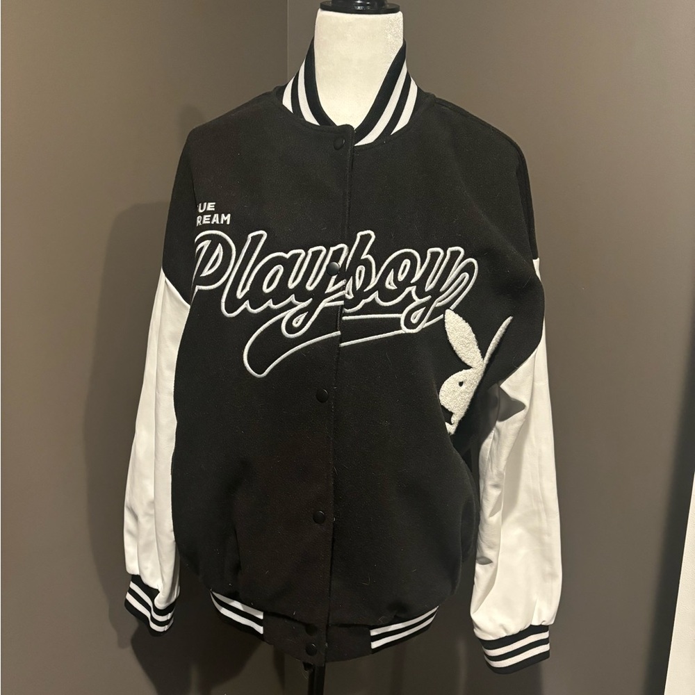 Black and White Playboy Varsity Jacket